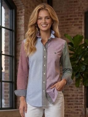 Upcycled Men's Brooks Brothers Shirt Into a Woman's Ruffle Neck Top Fits MEDIUM